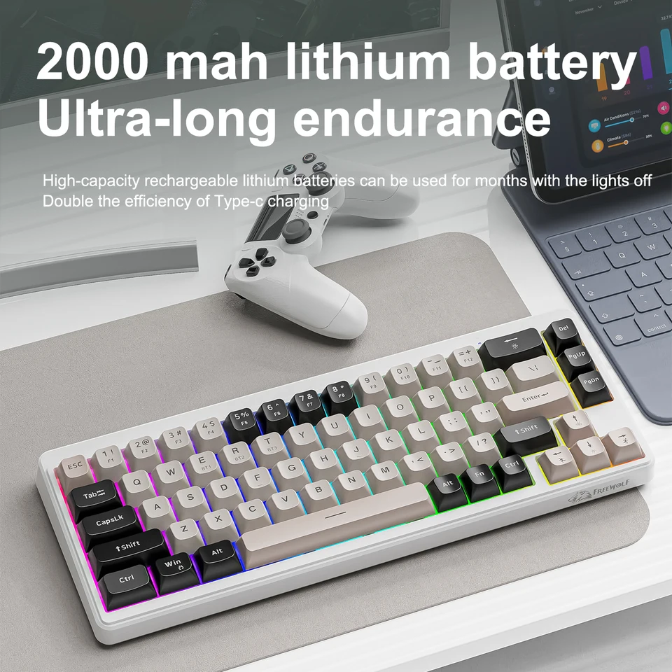 Ensemble sans fil FREEWOLF M68 : connexion multi-appareils, mini-clavier 68 touches et souris A3, touches PBT rétroéclairées._voghion.com