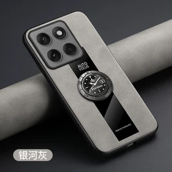 Luxury Leather Magnetic Holder Phone Case with Ring Shell and Silicone Bumper for Moto Edge 60 Pro (GRAY)