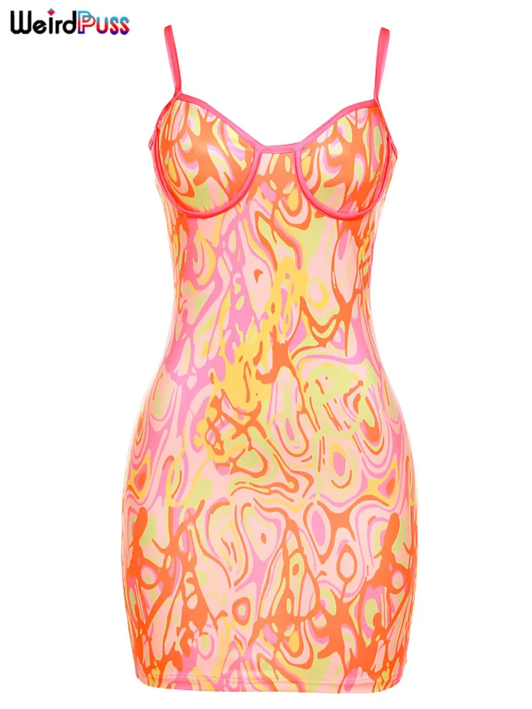 Weird Puss Print Sexy Mini Dress Women Backless Coquette Skinny  Hip Sundress Stretchy Bodycon Sleeveless Fashion Party Outfit 6