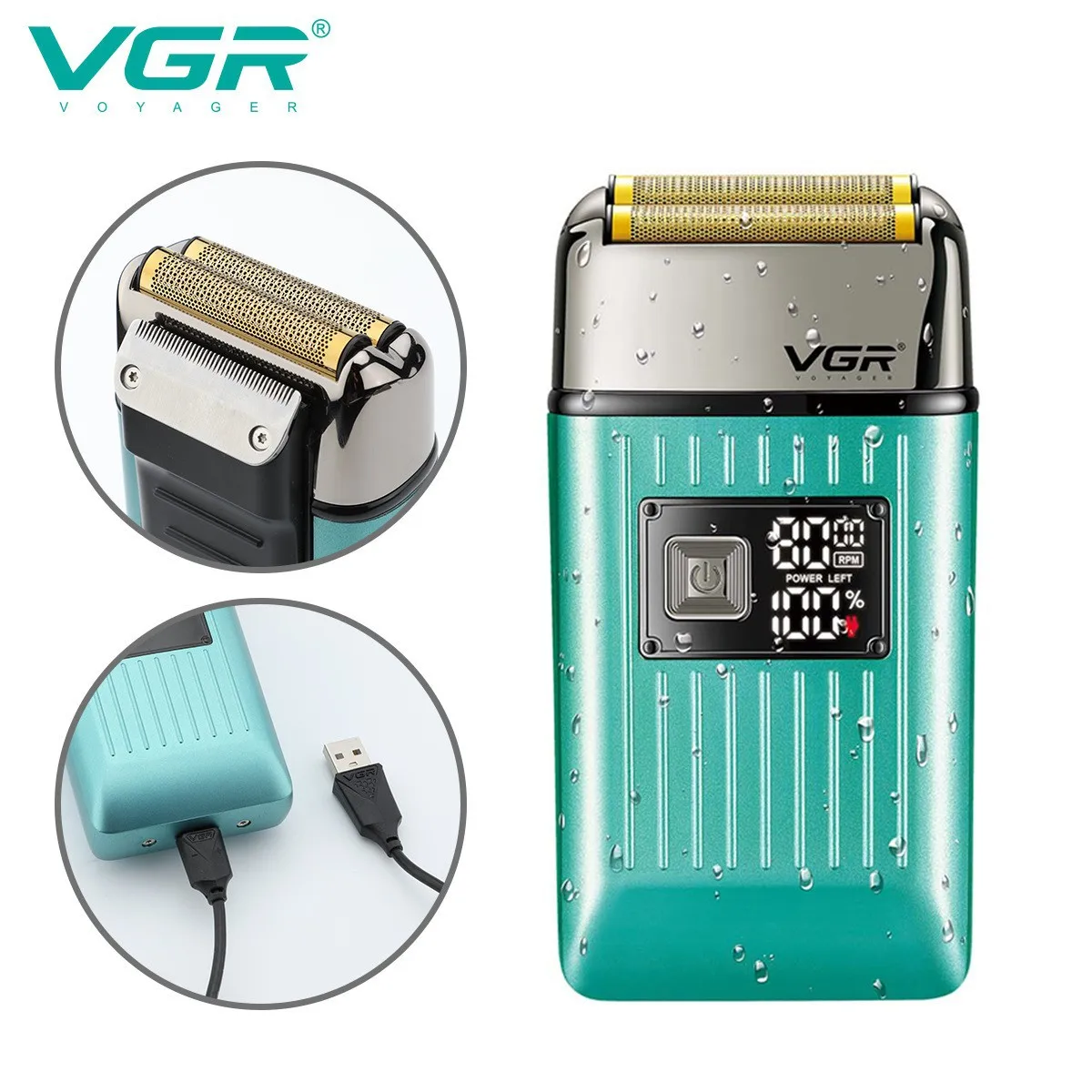 ماكينة حلاقة VGR للرجال IPX6 لغسل الجسم شاشة ديجيت...