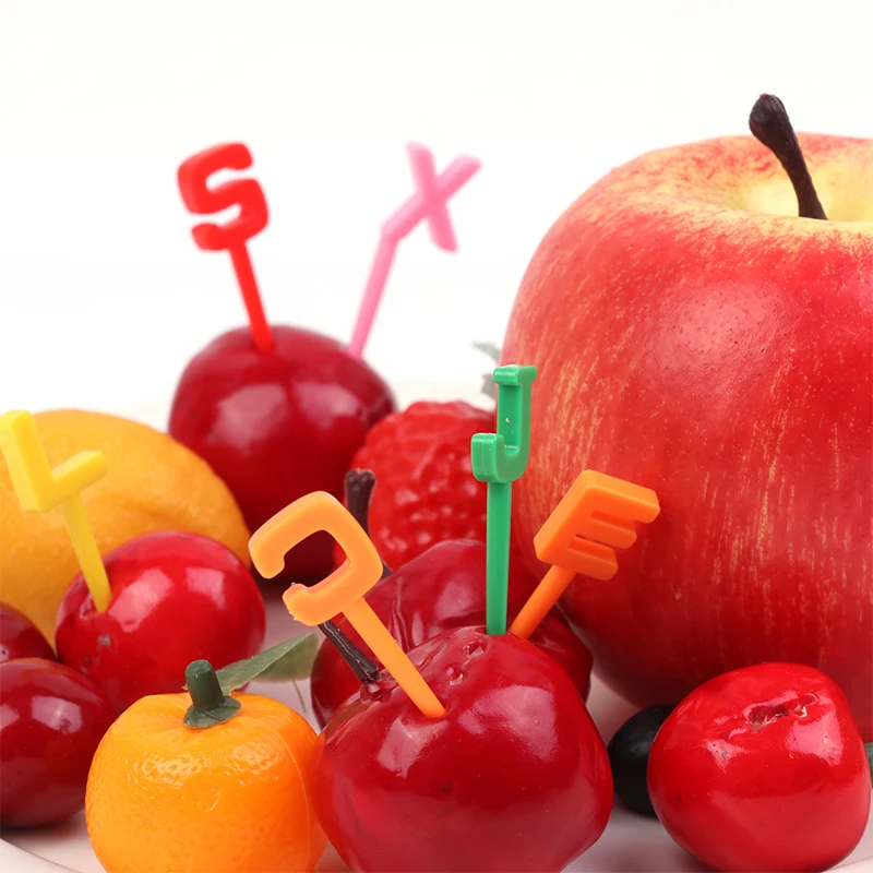 

26Pcs Mini Cartoon Toothpick Fruit Forks 26 Letters For Bento Box Lunch Box Decorative