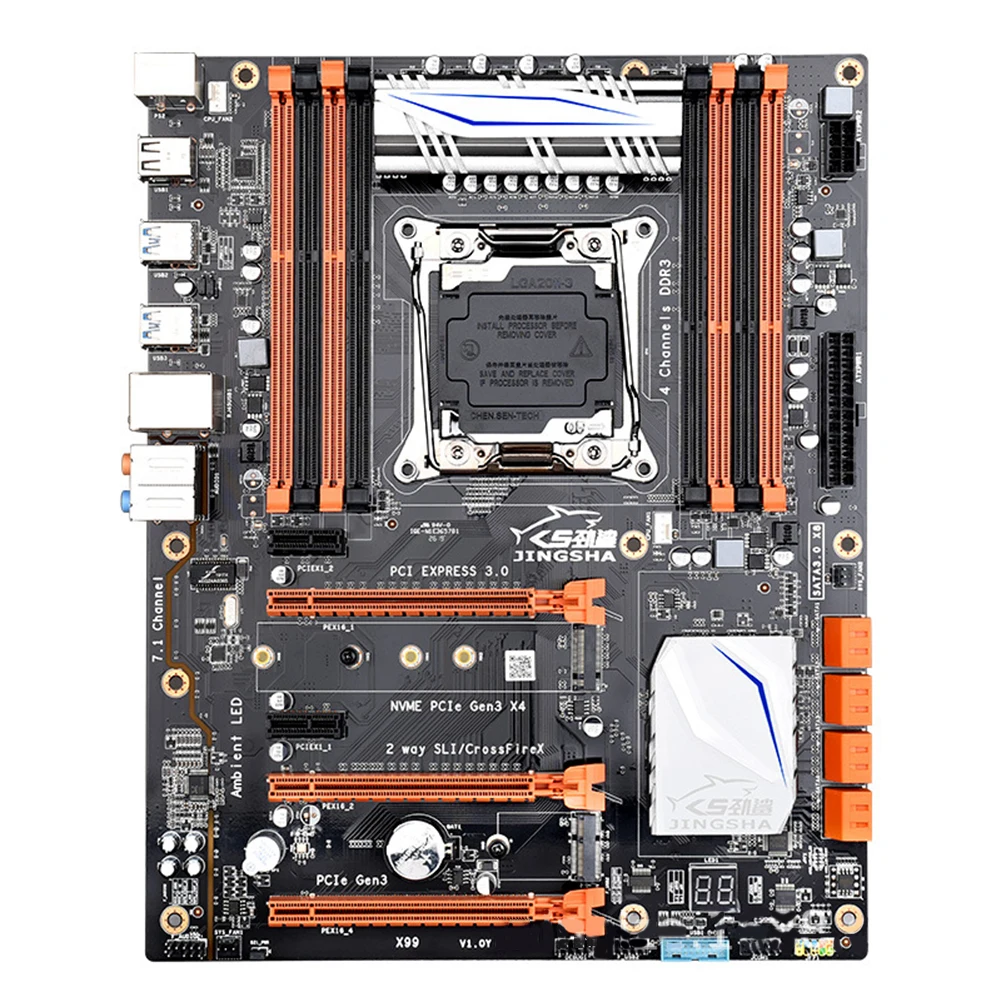 X99 PC Main Board 8 X DDR3 7.1 Channel Computer MainBoard 8 X SATA3.0 M.2 NVME 1000M Adaptive NIC 3 X PCIE3.0 Graphics Card Slot
