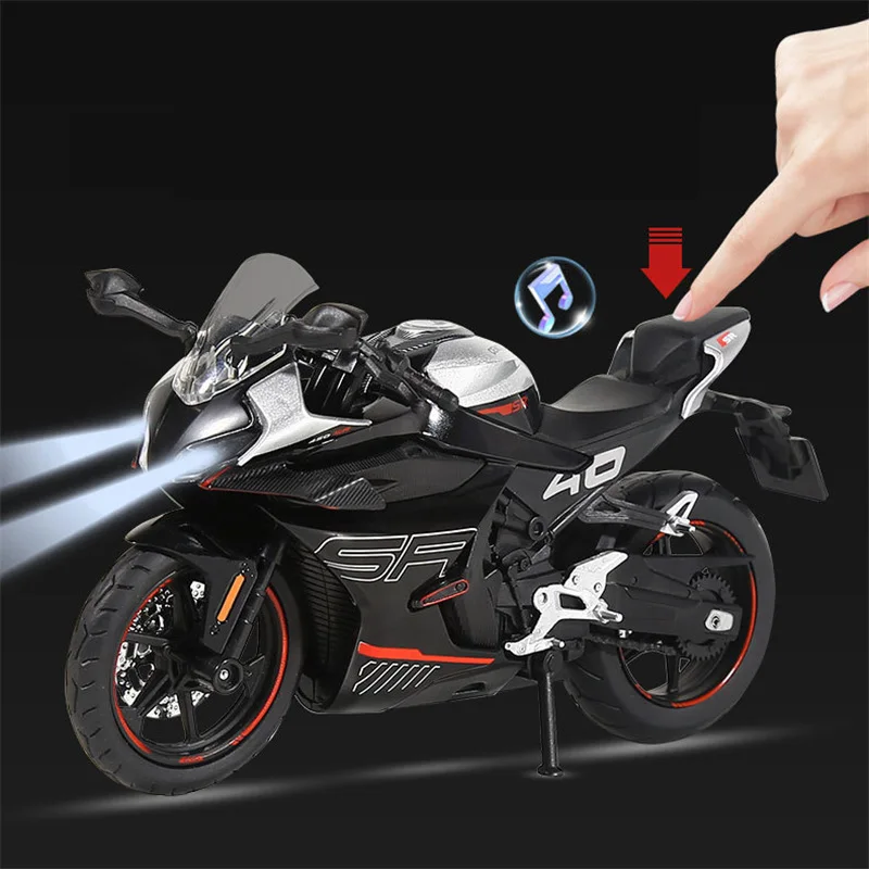 1/12 CFMOTO 450SR 합금 레이싱 오토바이 모델 시뮬레이션 다이캐스트 금속 스트리트 스포츠 오토바이 모델 사운드 라이트 아이 장난감 선물