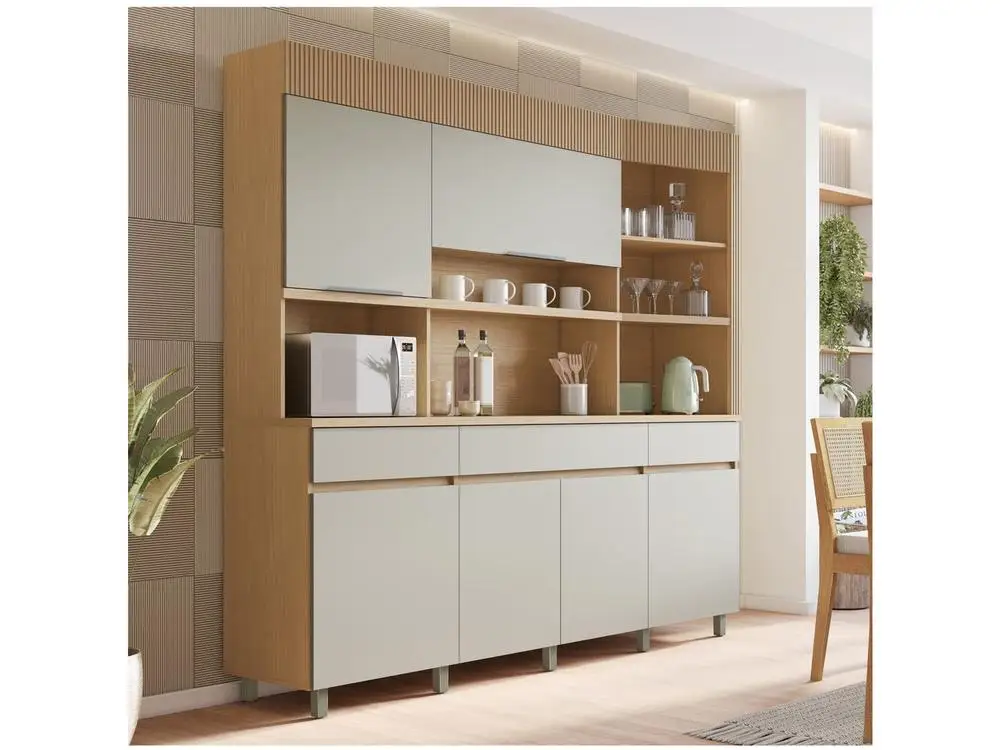 Cozinha Compacta Nesher Realeza com Balcão 100% MDF 6 Portas 3 Gavetas