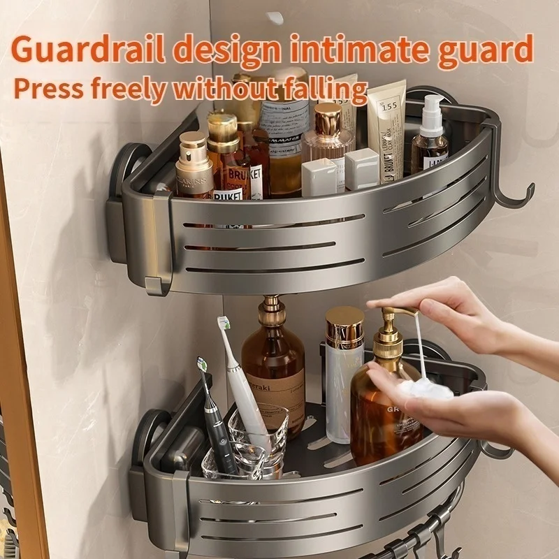 No-Drill Suction Cup Bathroom Suction Shelf Perforation-free Toilet Wall Mounted Shower Gel Triangle Basket Bathroom Shelf_voghion.com