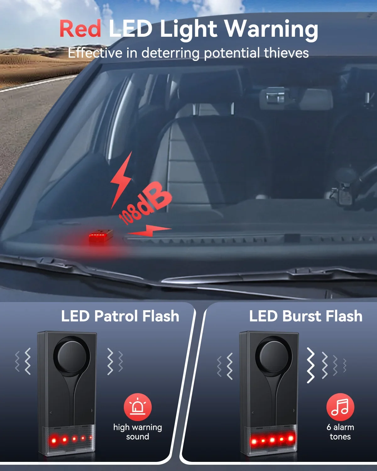 Awapow Wireless Car Anti-Theft Vibration Alarm 108dB with Light Remote Control Door & Window Home for security system,security alarm,wireless alarm
