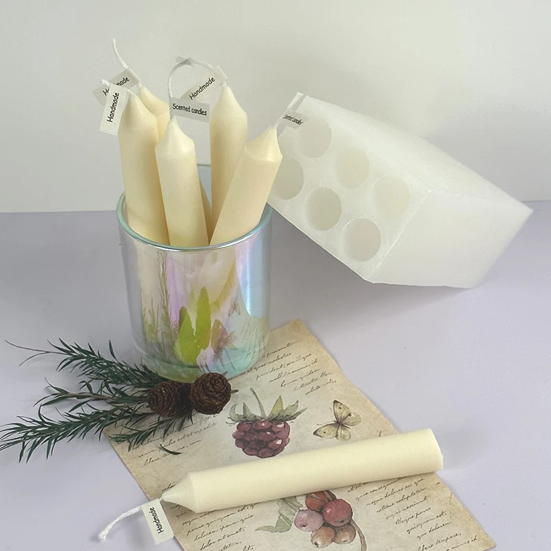 Description Picture 6 of item6 Cylindrical Candle Silicone Mold DIY Handmade Craft Making Long Strip Conical Aromatherapy Soap Epoxy Mould Home Dinner Decor