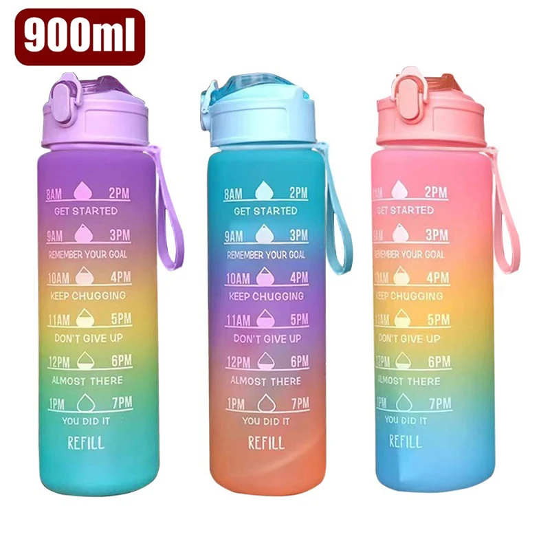 900ml Portable Water Bottle Motivational Sports Water Bottle With Time  Marker Leak-proof Cup For Outdoor Sport Fitness Bpa Free - Water Bottles -  AliExpress