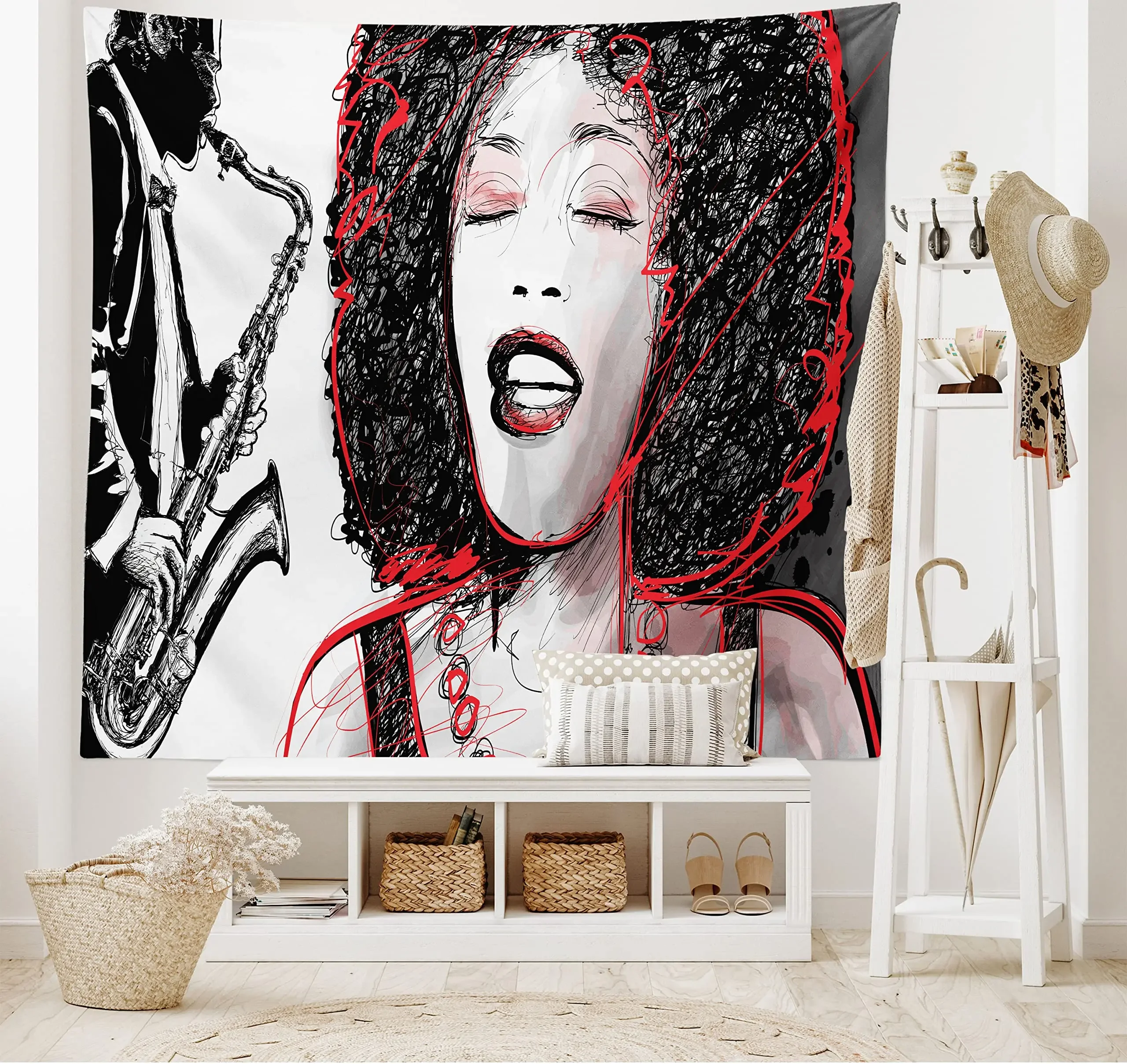 

American Jazz Tapestry African Beautiful Girl Singing Jazzist Music Tapestry Art Decor Wall Hanging for Bedroom Living Room Dorm