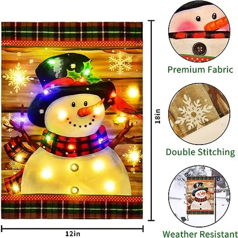 

Christmas Eve LED Garden Flag Santa Snowman Christmas Festive Garden Decoration Xmas Gift Ornaments Banner Home Outdoor Decor