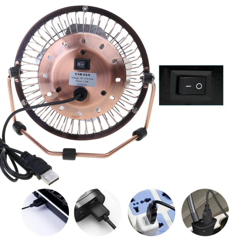 4/6inch USB Desk Fan Portable Table Cooling Fan Adjustable 360 Degree Rotatable Metal Quiet Electric for Home