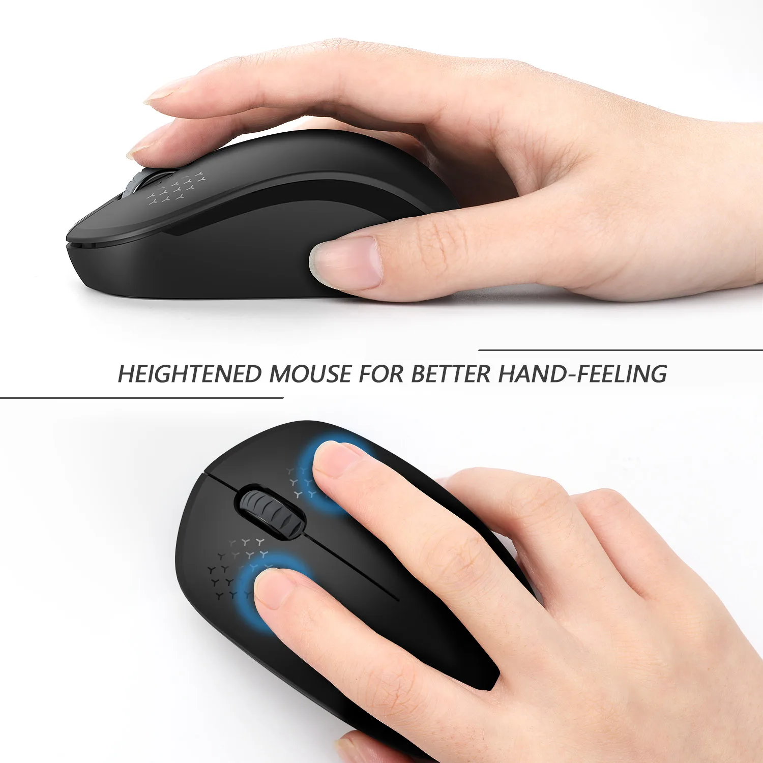 Wireless Mouse Wireless Optical Mouse Seenda 2.4G USB Wireless Mouse Noiseless Click Mini Mice for Computer Laptop PC Tablet Black