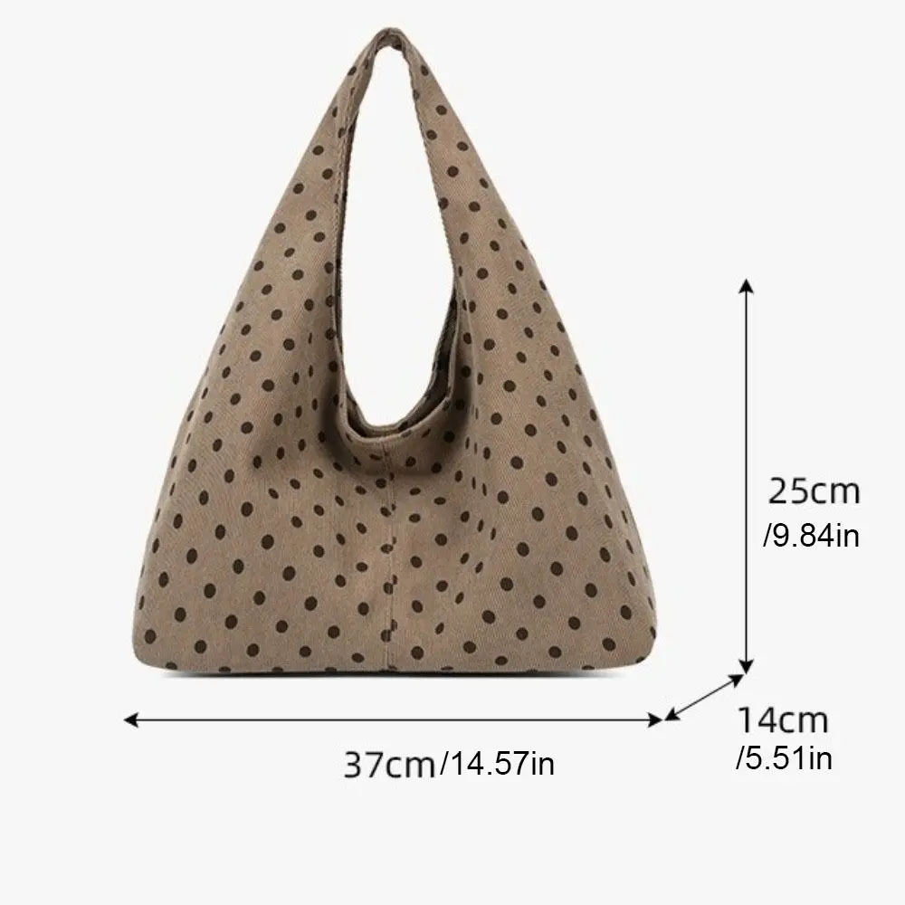 Borsa a Tracolla in Tela Casual e Spaziosa, Grande Capacità, Comoda Borsa Tote a Pois, Stile Coreano, Resistente Borsa Hobo da Viaggio - immagine 5
