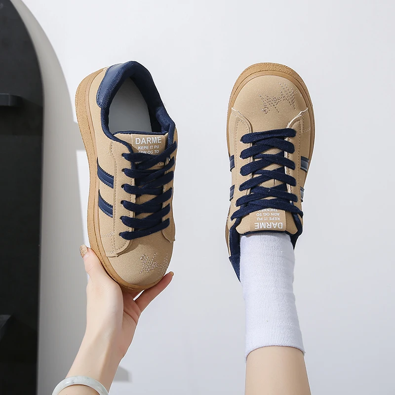 Board Shoes Women's Sneakers New Muffin Running Khaki Black White Color Matching Fashion Women's Shoes Casual Sports 35-40