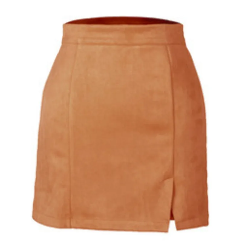 

Suede Skirts for Women Winter Solid Color Split Vintage High Waist A-line Mini Skirt Female Fashion Slim Fit Pencil Faldas