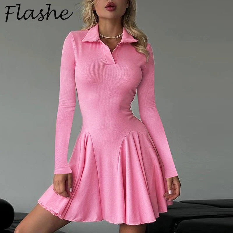 Tulun Sexy Dress Stand Collar Long Sleeve Pleated Slim Fit Niche Mini Dress