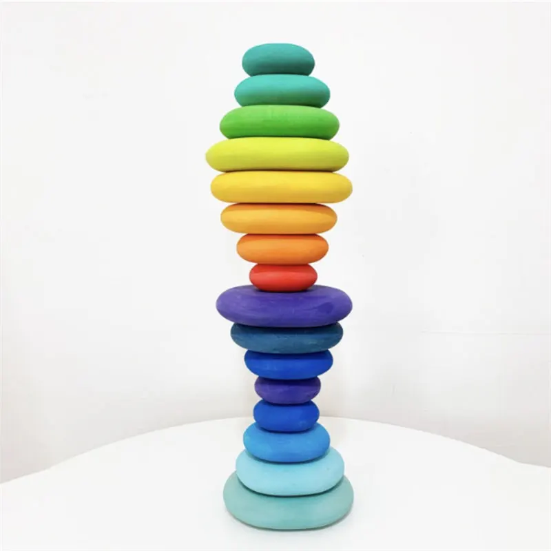 Wood Pebble Balance Blocks Wooden Rainbow Stacking Toys Creative Colored Stone Building Blocks Educational Toys for Kids 4 Wood Pebble Balance Blocks Wooden Rainbow Stacking Toys Creative Colored Stone Building Blocks Educational Toys for Kids 4
