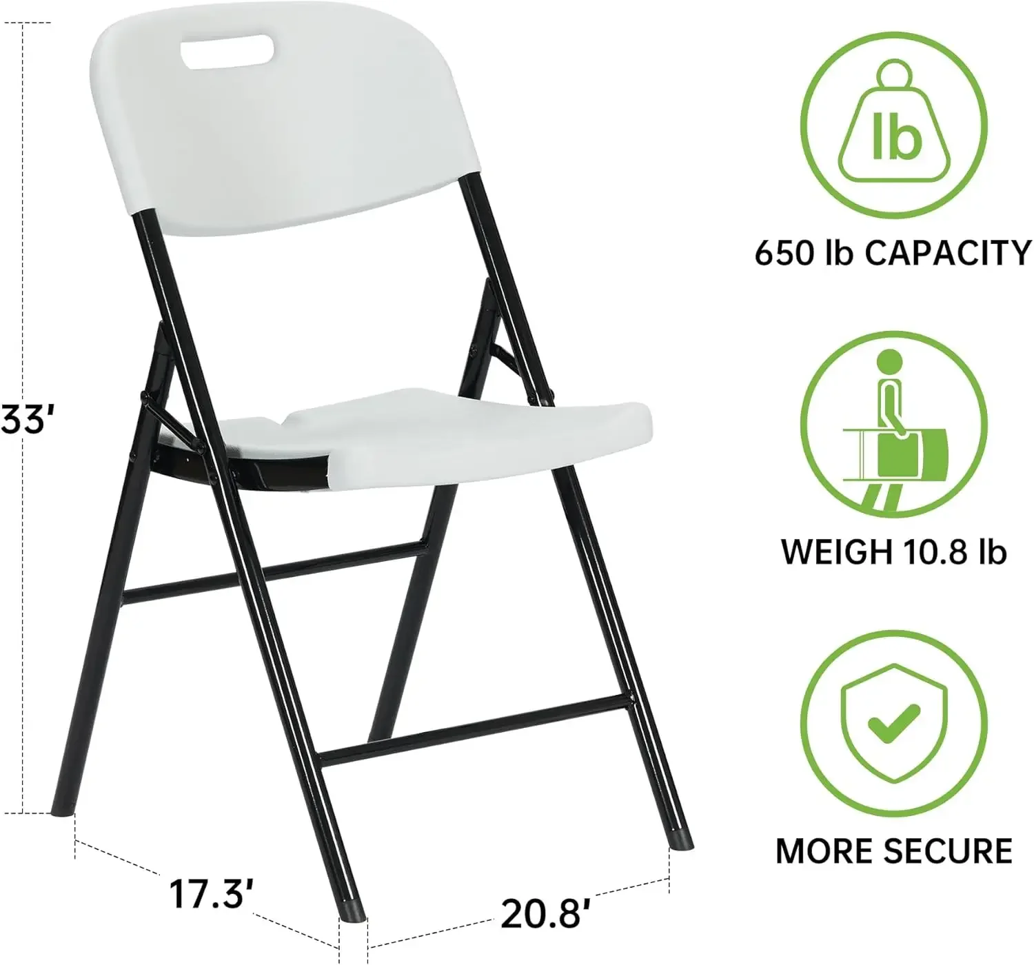 Comfortable Wedding Backyard Steel Dining Portable Activity Plastic Folding Chair, 8 Pack White