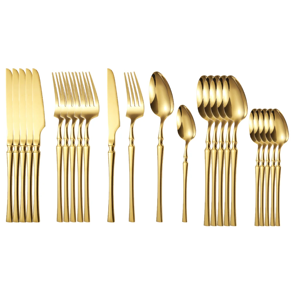 Upscale Gold Dinnerware Set Stainless Steel Tableware Knife Fork Coffee Spoon Flatware Dishwasher Safe Dinner Cutlery Gift 24pcs