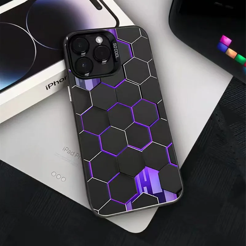 Sleek Honeycomb Matte Shockproof Phone Case with Laser Design