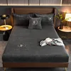 3pcs Flannel Solid Color Fitted Sheet Set Bedroom Colorful Letter Embroidery Bed Covers Children Autumn Winter Warm Grey Bedding 1