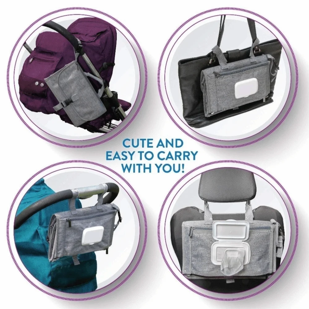 Fasciatoio per bambini in tinta unita 3 in 1 Panno Oxford Stazione per fasciatoio da viaggio per neonato Borsa per pannolini pieghevole pieghevole multifunzionale - immagine 4