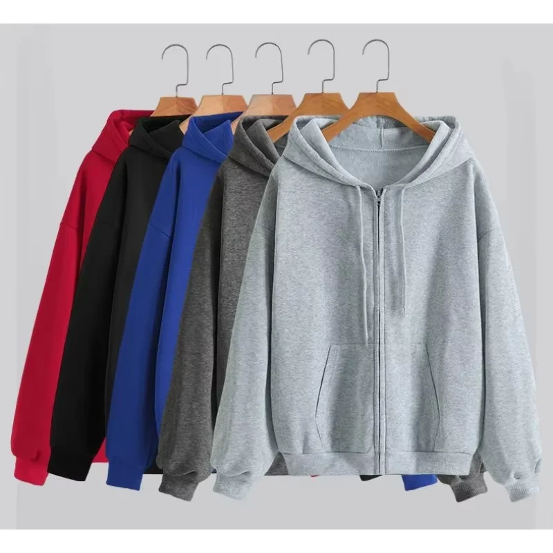2025 Women Fleece Zip Up Hoodies Running Sports Sweatshirts Fashion Female Classic Casual Zipper Jackets Y2k Hip Hop Streetwear