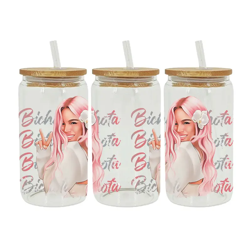 UV DTF Karol g Transfer Happy Juice Printed Sticker for 16oz Libbey Glasses Wraps Bottles Cup D977