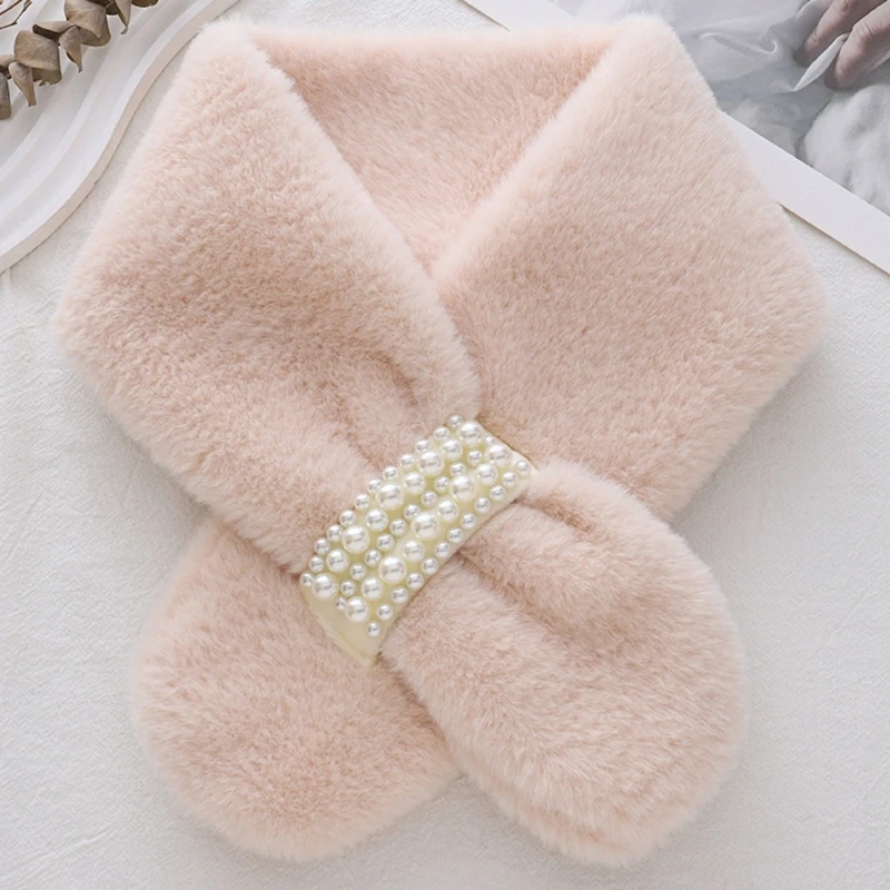 

Pearl Buckle All-match Scarf Furry Women Scarf Winter Warm Thick Casual Multi Color Plush Windproof Scarves R7RF