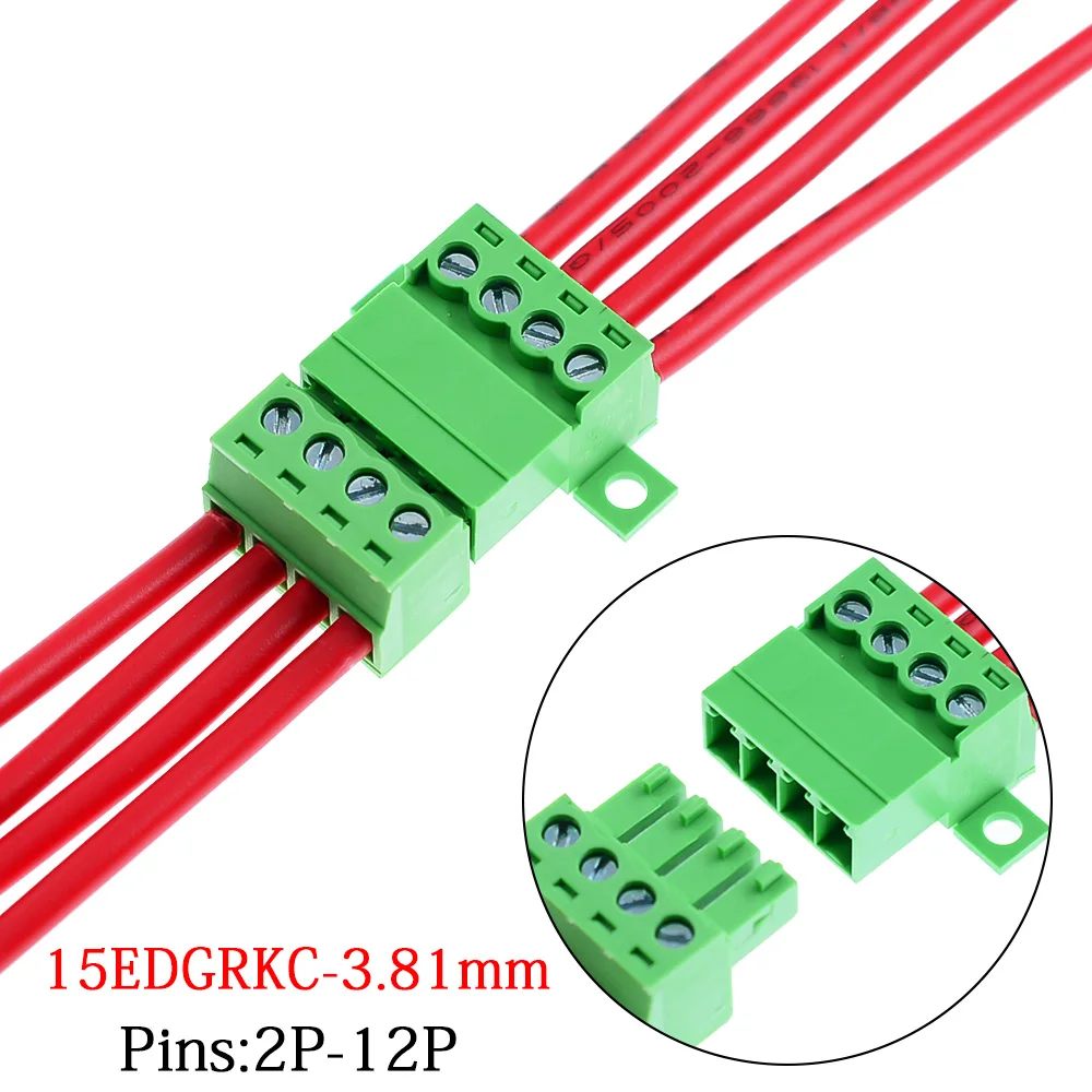 1 ชุด Solderless Docking ประเภท 15EDG 3.81 มม.ขั้วต่อสกรู PCB Plug-in ประเภท 15EDGRKC 3.81 สีเขียว Terminal BLOCK 1