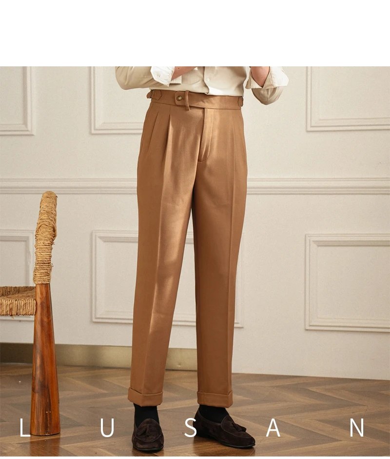 Männer Pendler All-match Neapel Hohe Taille Micro Gerade Casual Hosen Retro Herbst Business Hosen – Detail 11