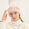 Ladies Fashion Warm Knitted Knitted Knitted Hat with Bright Diamond Rabbit Hair Thickened Warm Cotton Hat Travel Shopping Hat 2