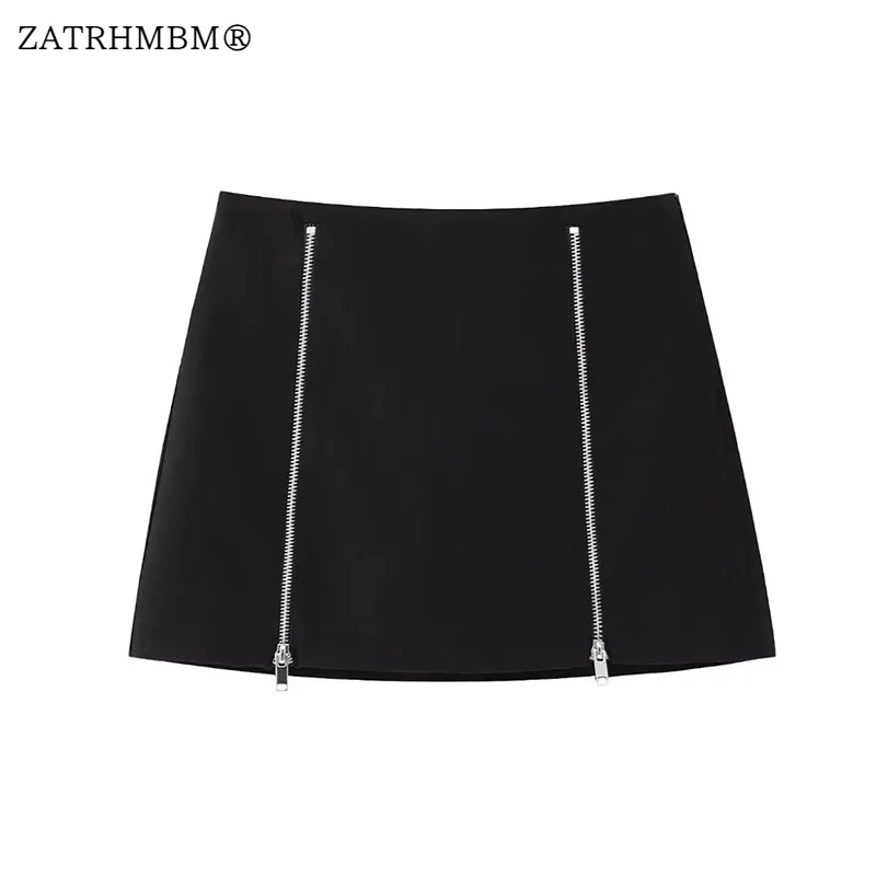 

ZATRHMBM Women 2023 New Fashion Zipper Decoration Black Culottes Vintage High Waist Streetwear Mini Female Short Pants Mujer
