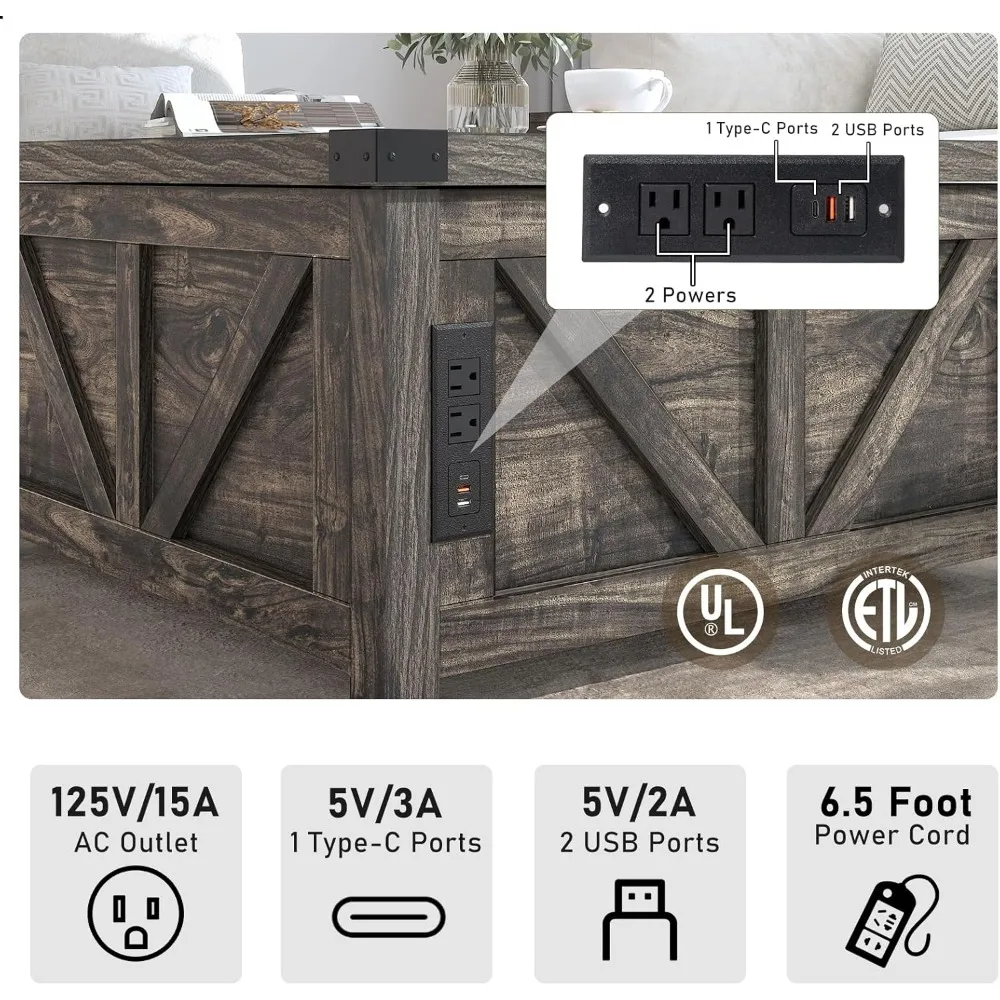 with Charging Station&USB Ports, w/Large Hidden Space, for Living Room, Bedroom, Café Tables 4