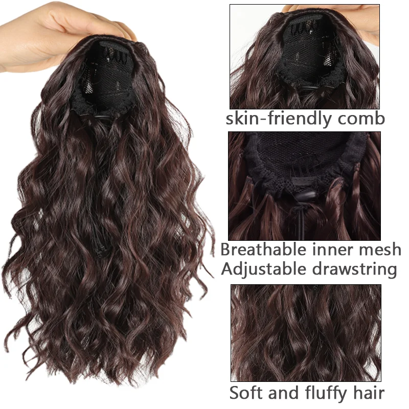 Synthetic Black Ponytail Extension 12 Inch Short Curly Wavy Drawstring Ponytail Clip In Ponytail Hair Accessories For Women 1PCS