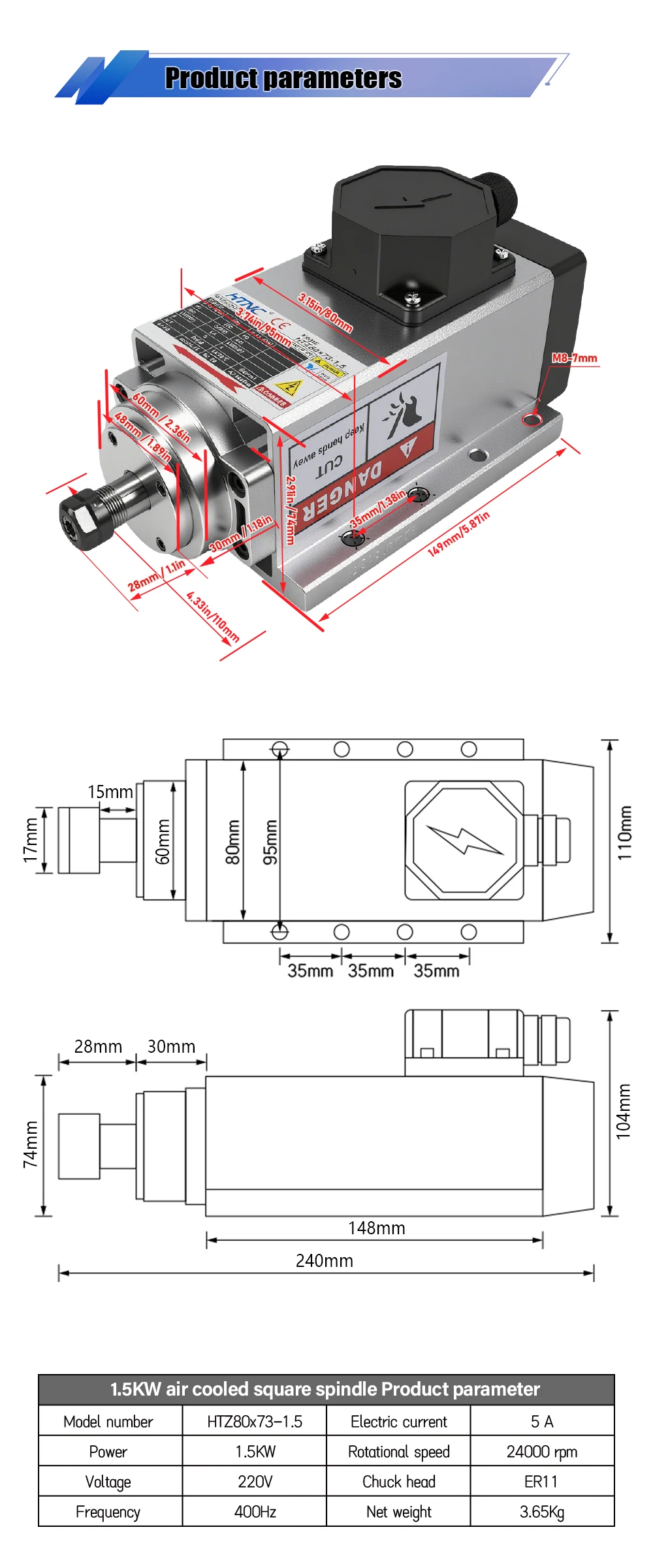 2026 New 1500w Spindle Motor For wood aluminium soft metal High Speed 400hz 2400