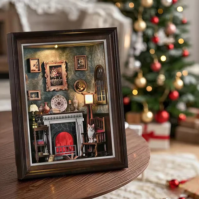 DIY Book Nook Kit Wooden Mini Doll House Photo 3D Puzzle Frame Ornament Bookshelf Insert Retro Booknook Decor For Birthday Gifts 2