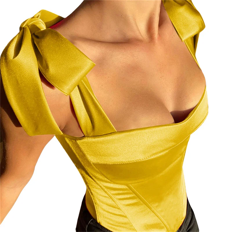 

Corset Bustier Top for Women 2000s Aesthetic Solid Color Sleeveless Asymmetrical Hem Cropped T Shirt Tanks Sexy Party Clubwear