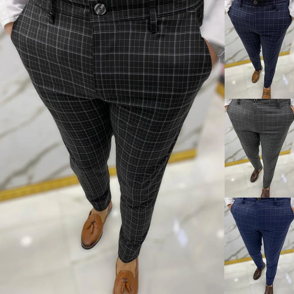 

Men's Casual Pants Straight Cut Trousers Men's Tight Cotton Elastic Mid-Waisted Pants Business Office Formal Suit Pants Hot Sale