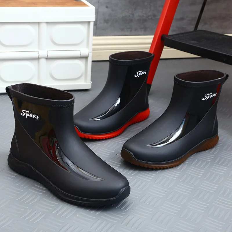 

Fashion Men's Rain Boots Rubber Gumboots 2024 Slip on Mid-calf Waterproof Working Boots Comfort Non-slip Fishing Shoes for Men