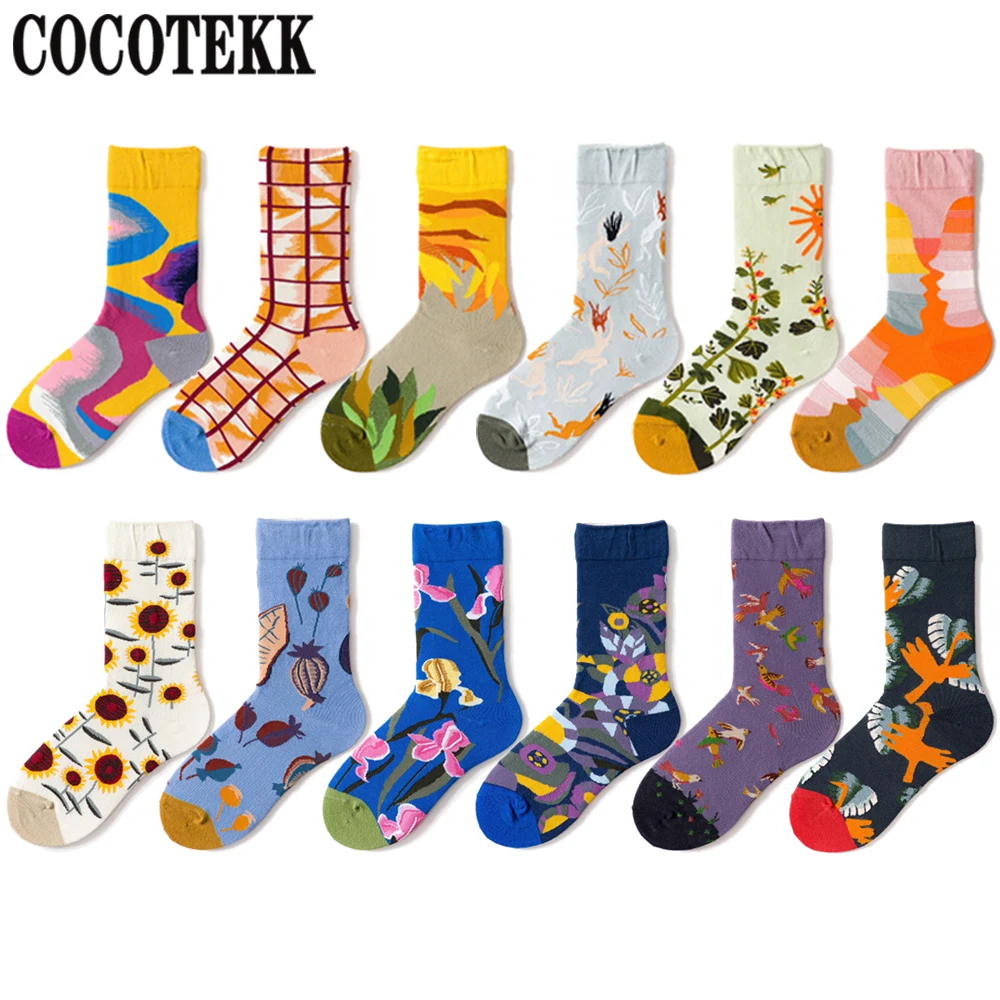 Women's Socks New Style Ins Design Novelty Cartoon Trend Street Combed Cotton Happy Socks Soft
