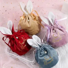 

1Pcs Bunny Chocolate Candy Bags Sweet Easter Valentines Day Gift Packing Bag Drawstring Kawaii Long Ear Velvet Jewelry Organizer