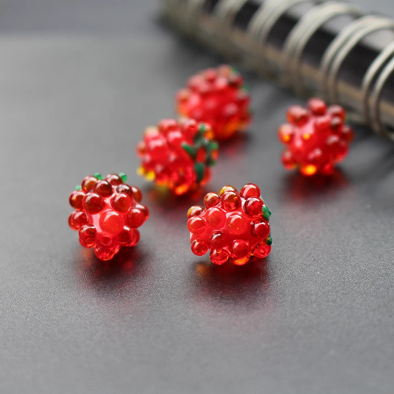 40Pcs Handmade Lampwork 3D Strawberry Beads, Strawberry