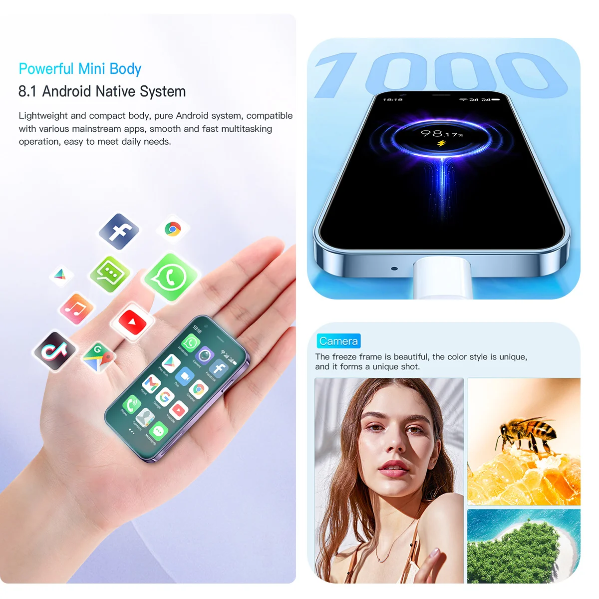 SOYES XS15 Pink Mini Smartphone Android 8.1 For Girls 3.0 Inch Display Android 8.1 2GB RAM 16GB ROM Dual SIM Standby Play Store 5
