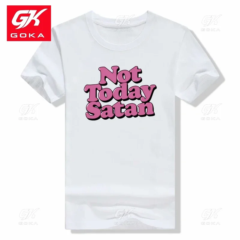 thumbnail image 1 of Camiseta con estampado "Not Today Satan" para mujer, de manga corta y cuello redondo, unisex, estilo vintage de verano, de algodón y cuello redondo, estilo hip hop., 1 of 7