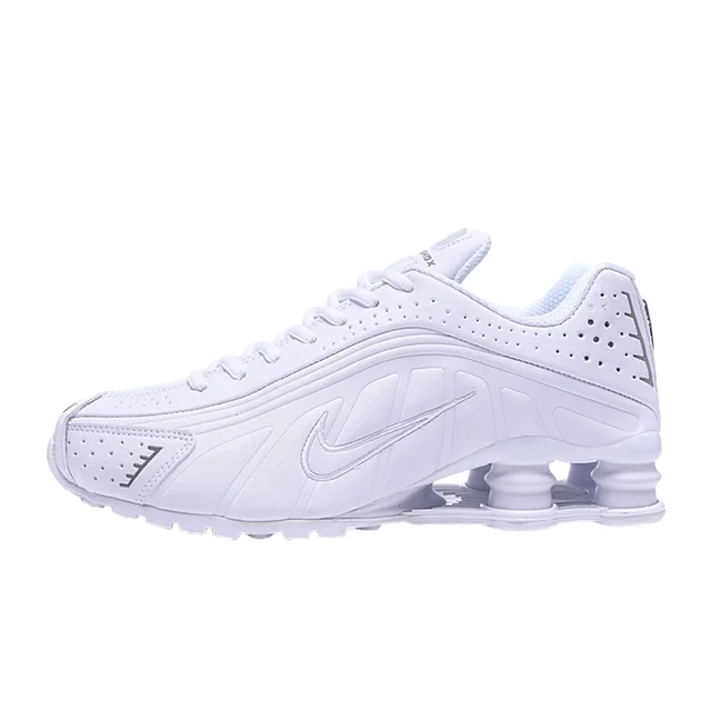 Nike Shox R4 Men Women Running Shoes Air Column Spring Air Cushion Anti Slip Wear Resistant Comfortable Shock Absorbent White