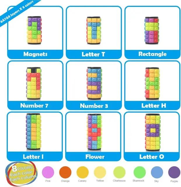 7 Layers Cylinder Cube Corn Shape 3D Magic Tower Develop Intelligence with Magic Cube Decompression Toy DIY Cylindrical Puzzle 4
