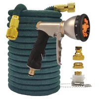 Home and Garden Watering Hose High Pressure Magic 2.5-30 Meters Flexible Double Metal Connector Dark Green 25-100FT Wash Car Gun 1