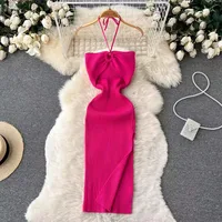 YuooMuoo Chic Fashion Sexy Package Hips Split Knitted Summer Dress 2025 Women Slim Elastic Bodycon Party Dress Streetwear Outfit - Image 3