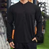 Men s  Fit Henley Shirt Solid Color Long Sleeve Button-up Round Neck Stretchy Casual Tops for Fall Streetwear Workout 1